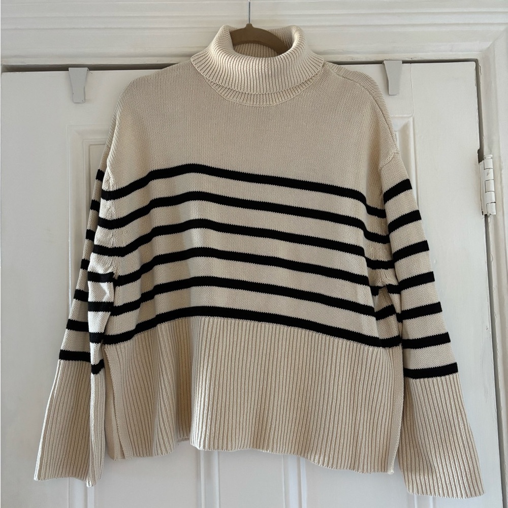 Gap Striped Turtleneck Sweater - Cream and Black